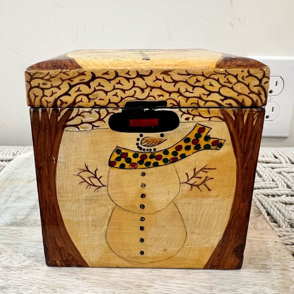Foreside Home & Garden Snowman Holiday Decor Box - Brown and Cream